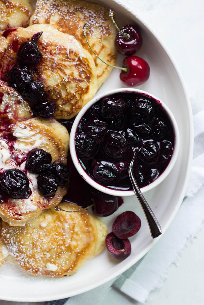 Favorite Buttermilk Pancakes with Cherry Syrup - weekend breakfast pancakes with homemade cherry syrup | littlebroken.com @littlebroken