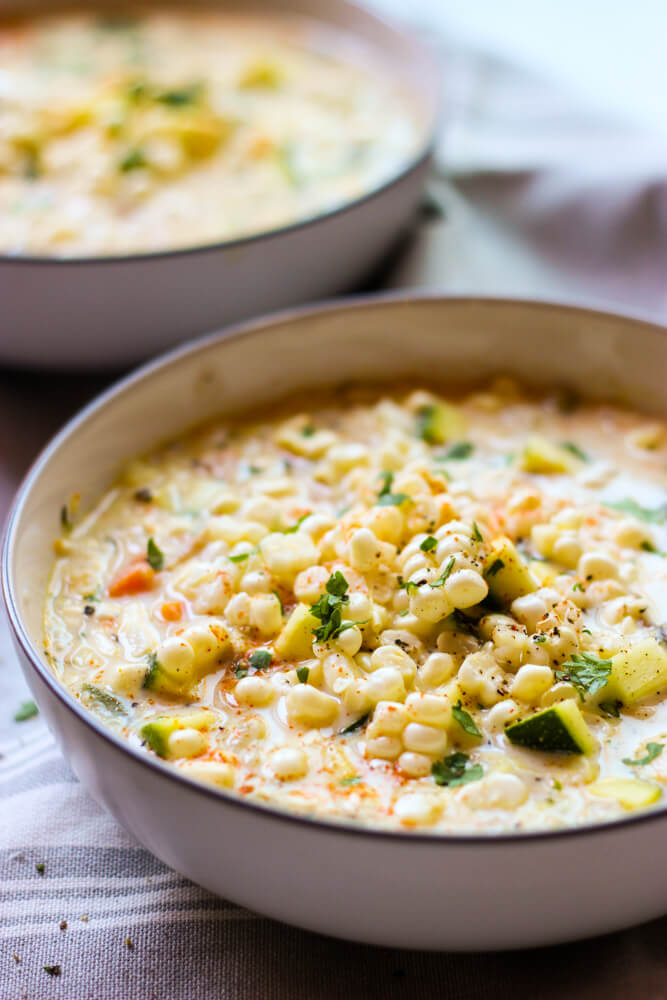 fresh corn chowder in a bowl