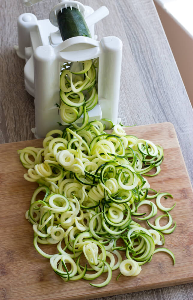 pesto zoodles with shrimp