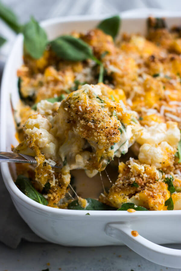 Cauliflower and Spinach Bake ("Mac" and Cheese) Little Broken