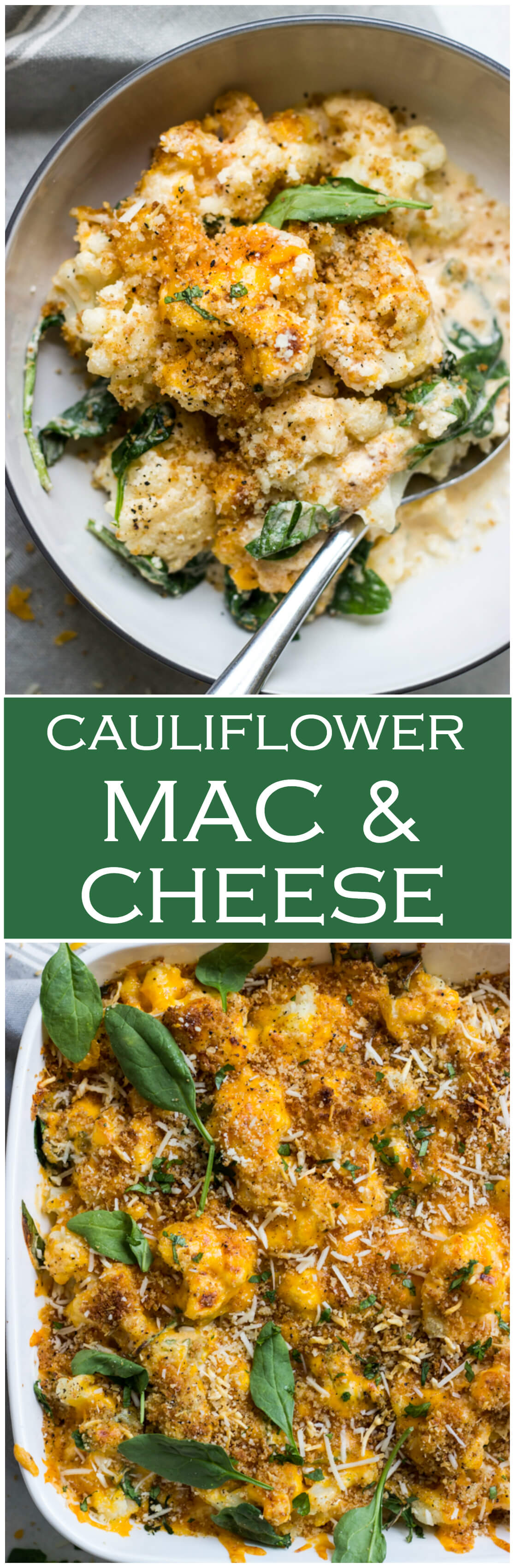 Cauliflower and Spinach Bake ("Mac" and Cheese) Little Broken