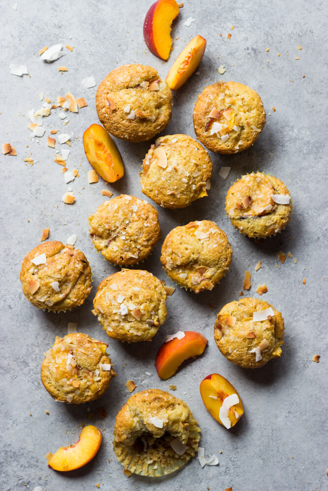 overhead coconut peach muffins