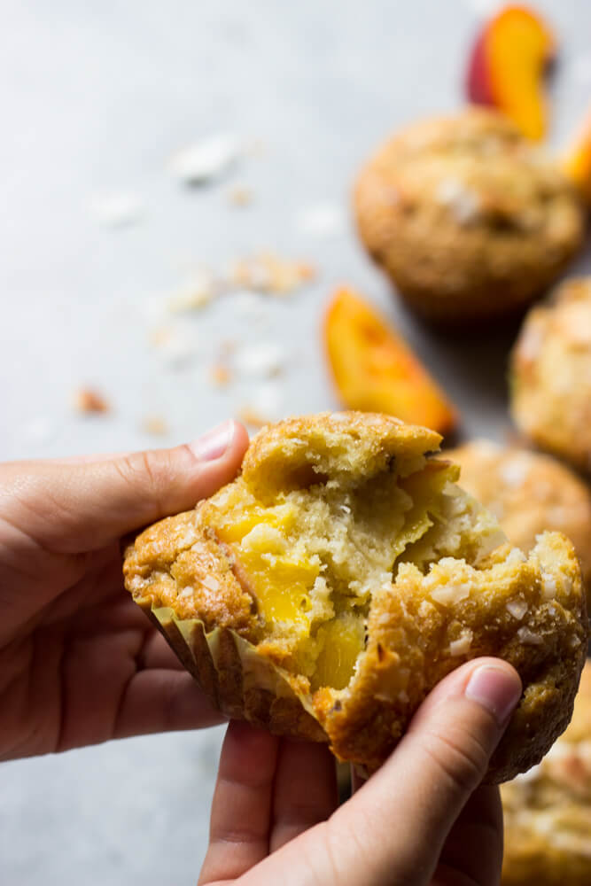 muffin with fresh peaches and coconut
