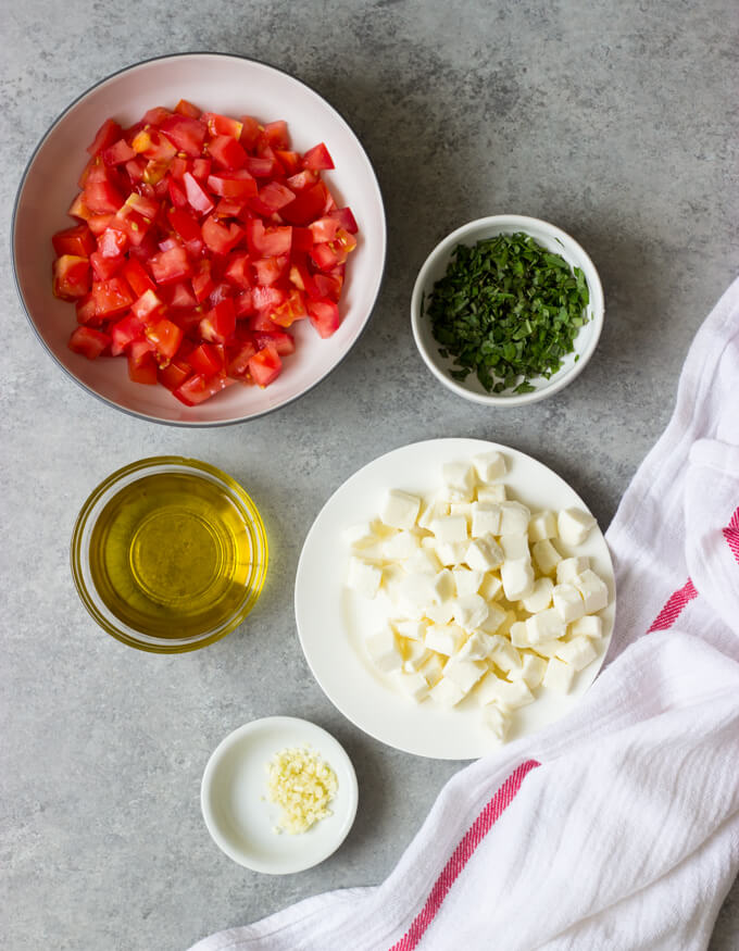 chopped ingredients for caprese salad