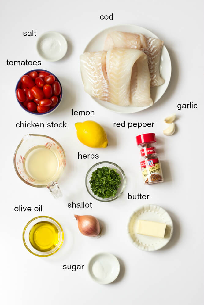 ingredients for baked cod in herb butter