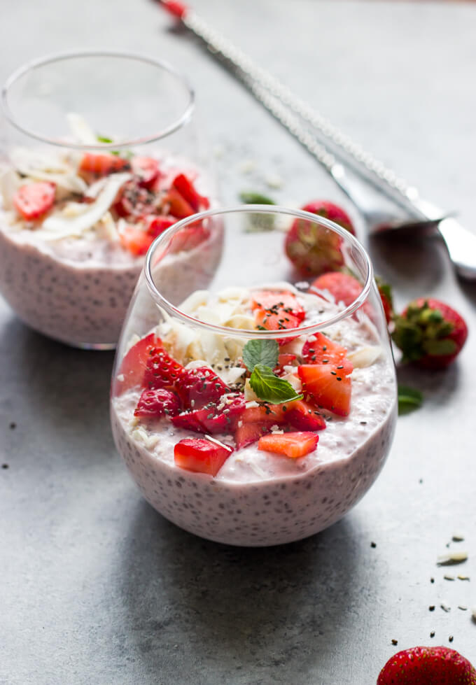 chia pudding with fresh strawberries