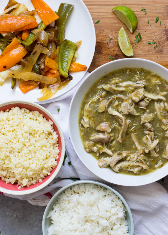 Easy Chicken Mexican Bowls (2 Ways!) - easy skillet shredded chicken served over cauliflower rice or white rice. Choice is yours. | littlebroken.com @littlebroken