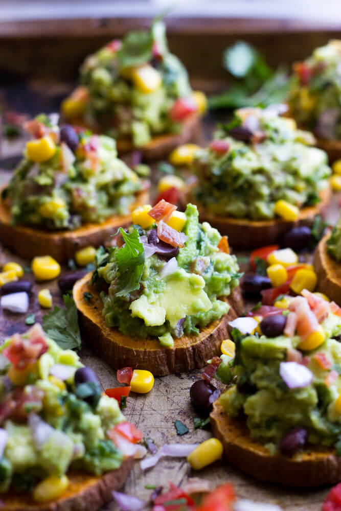 Sweet Potato Bites with Spicy Guacamole - Little Broken