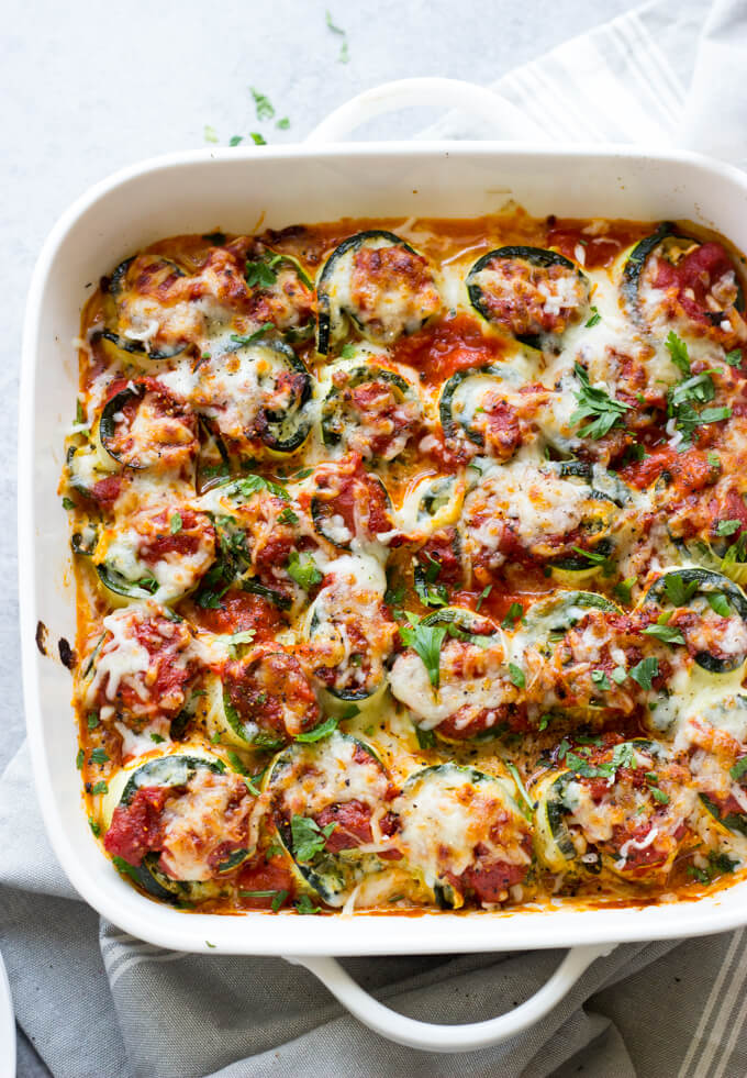 Zucchini Lasagna Roll-Ups with Artichokes - Little Broken