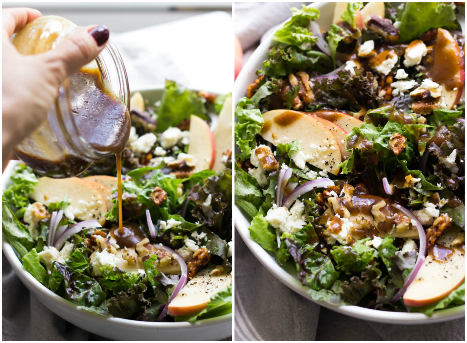 Apple feta salad in white bowl