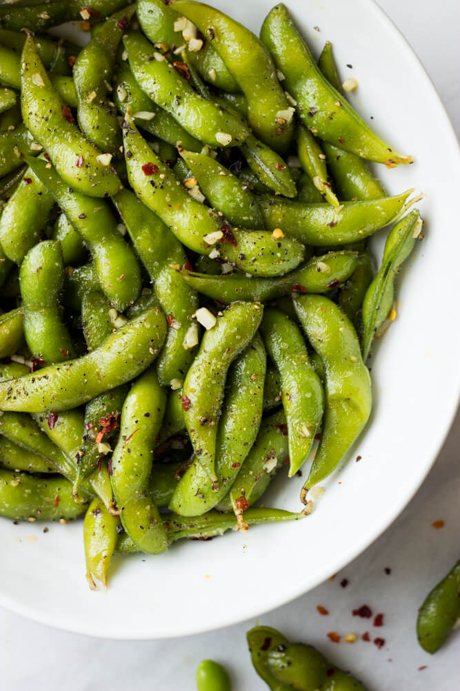 spicy garlic edamame