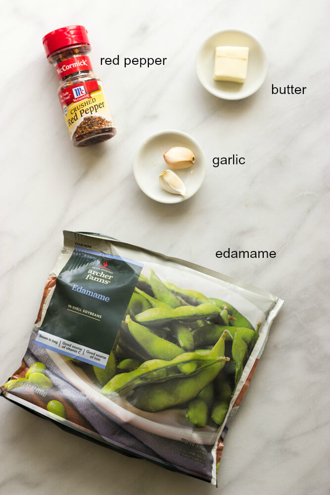 Ingredients for spicy garlic edamame recipe