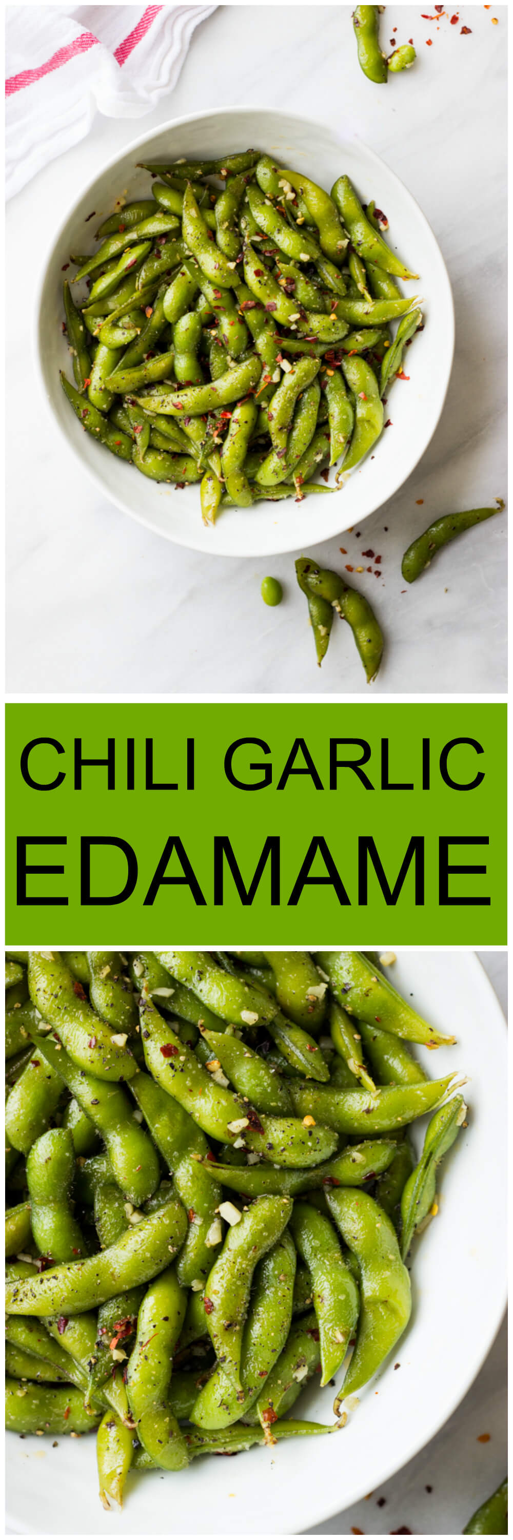 Chili Garlic Edamame - only 4 ingredients and 10 min from start to finish | littlebroken.com @littlebroken