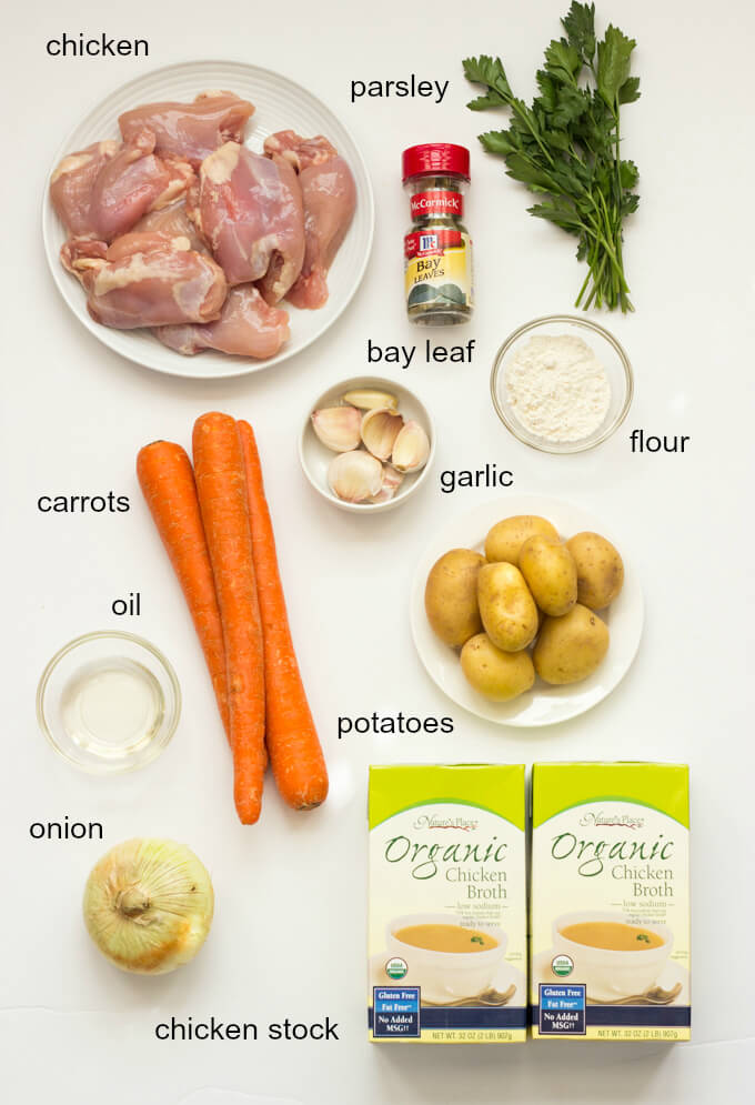 Ingredients for chicken stew recipe.