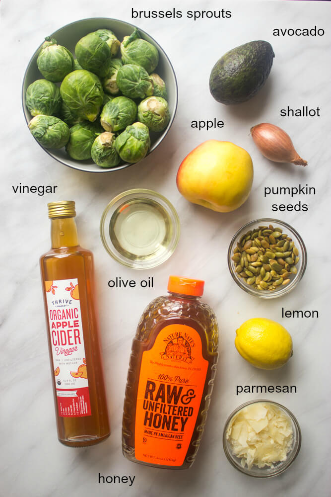 ingredients for brussel sprout and apple salad