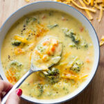 Broccoli Cheddar Soup - lightened up classic made with milk and olive oil. So creamy, rich and with fraction of the calories! | littlebroken.com @littlebroken