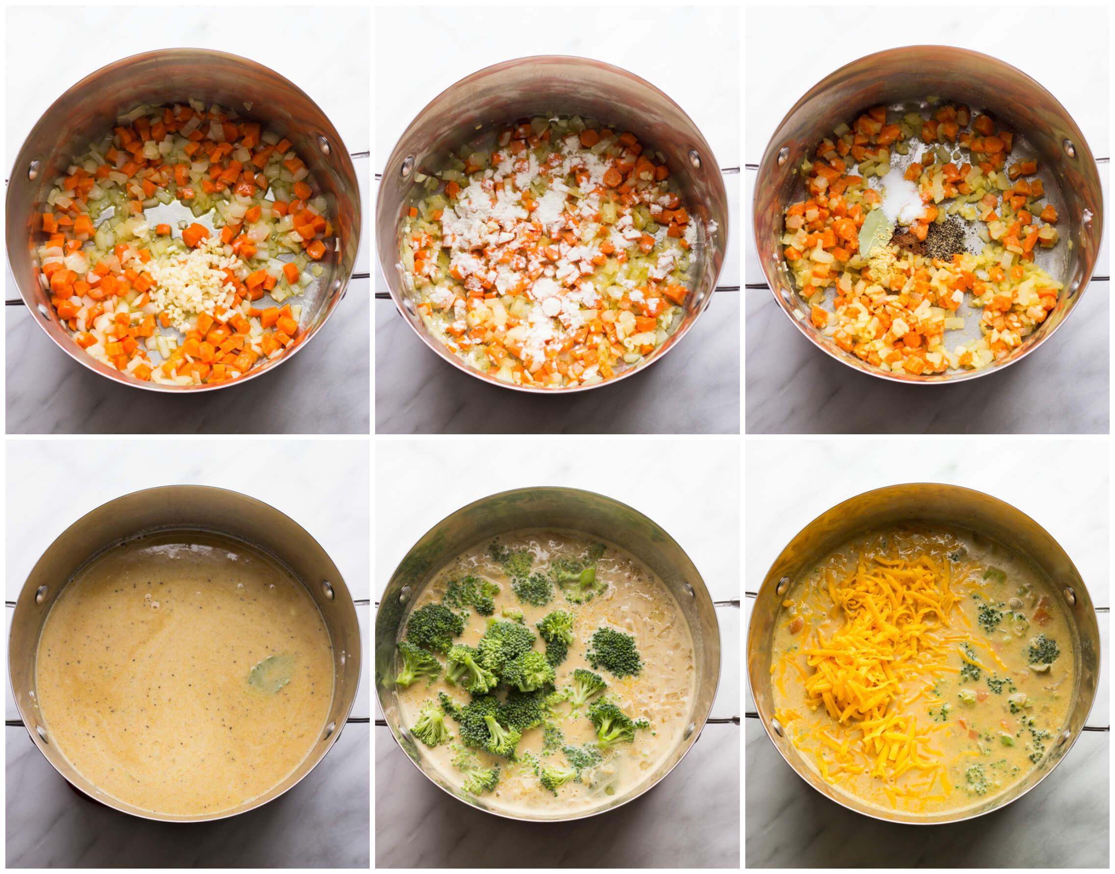 Step by step on how to make healthy broccoli cheddar soup