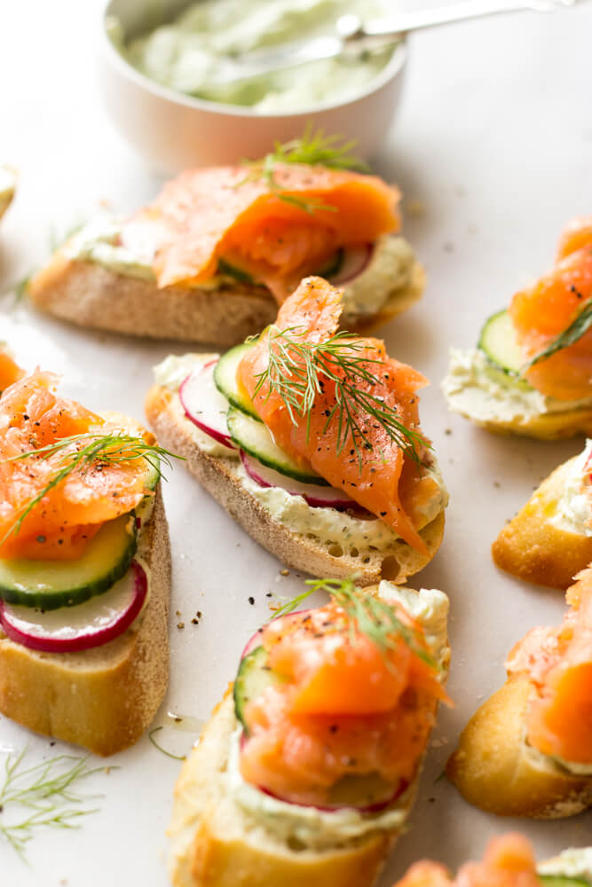 Tartines with Herb Cheese and Smoked Salmon - Nerds with Knives