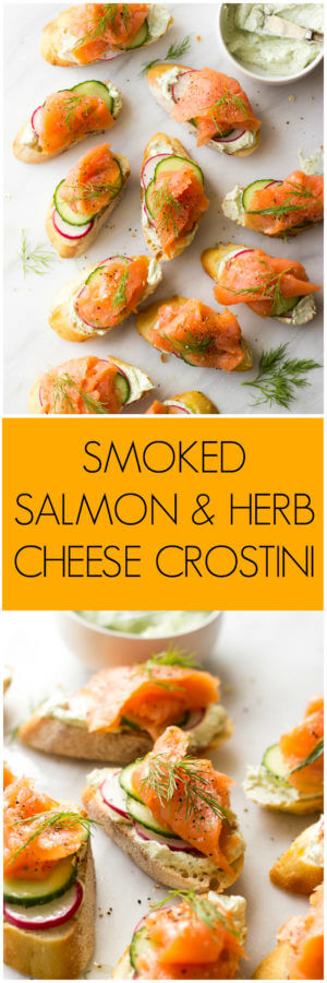Smoked Salmon and Herb Cheese Crostini - Little Broken