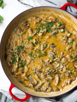 Chicken Stroganoff - tender chicken is a simple, yet flavorful sauce. Served over cauliflower mash for low-carb option. | littlebroken.com @littlebroken