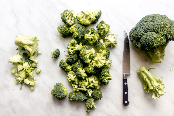 Broccoli florets on white background