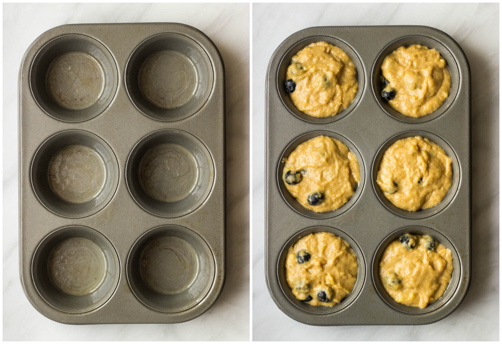 1-Bowl Blueberry Muffins - moist, tender, and bursting with flavor. These healthy muffins are made with no processed sugar and white whole wheat flour. | littlebroken.com @littlebroken