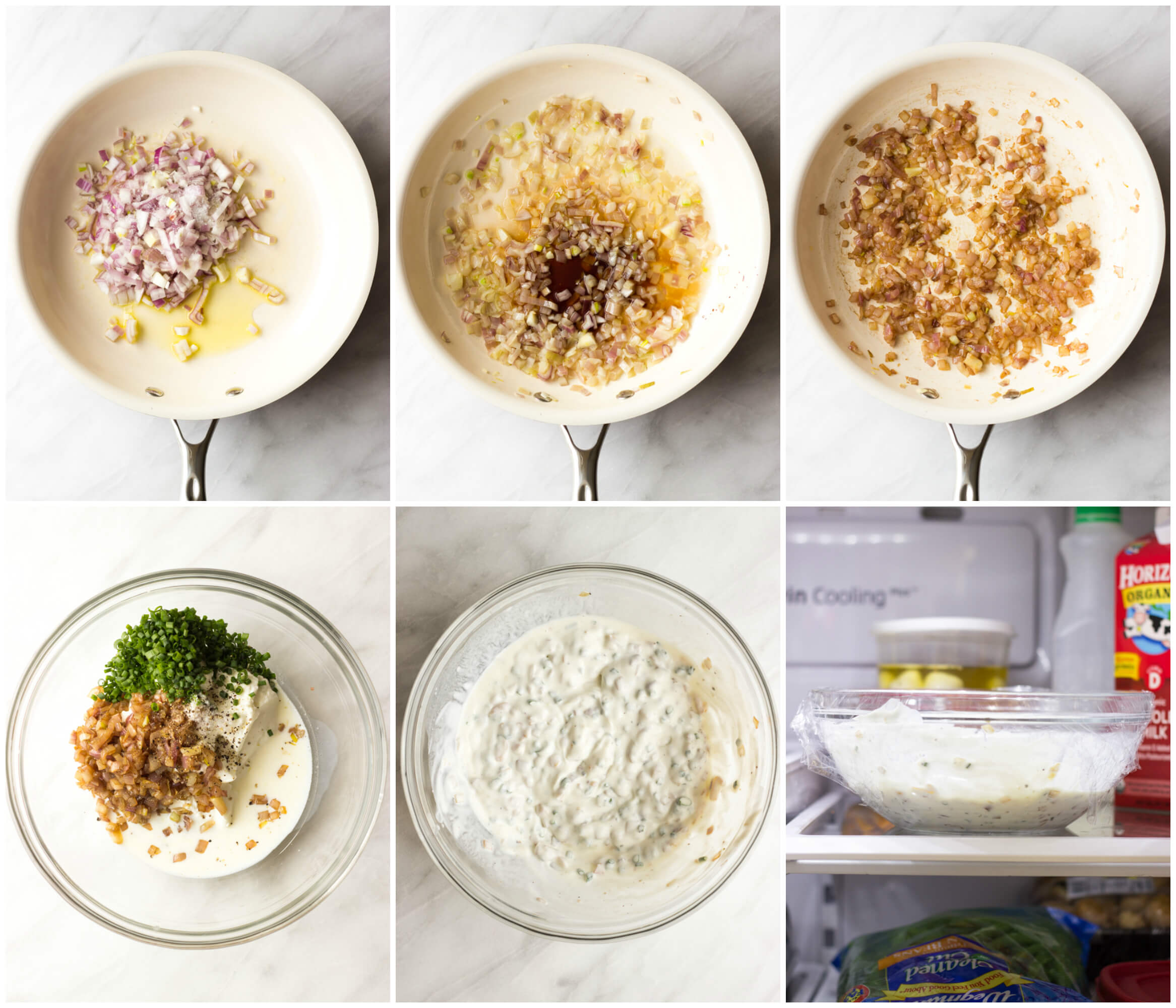 step by step instruction on how to make yogurt french onion dip
