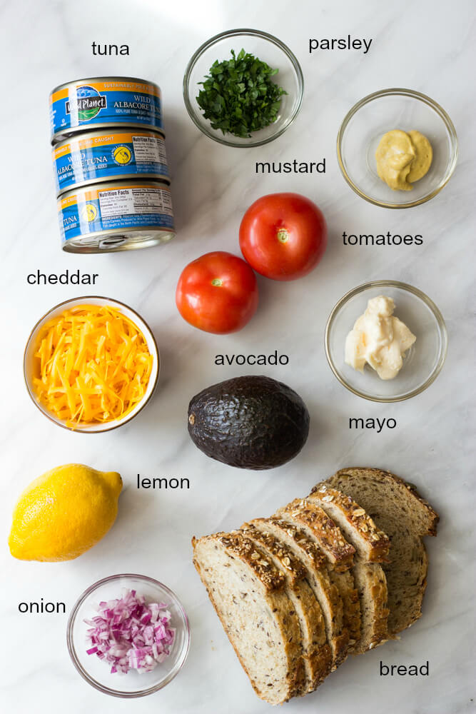 ingredients for avocado tuna melt 