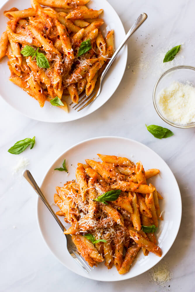 Vodka Sauce Recipe - lightened up creamy pink vodka sauce recipe