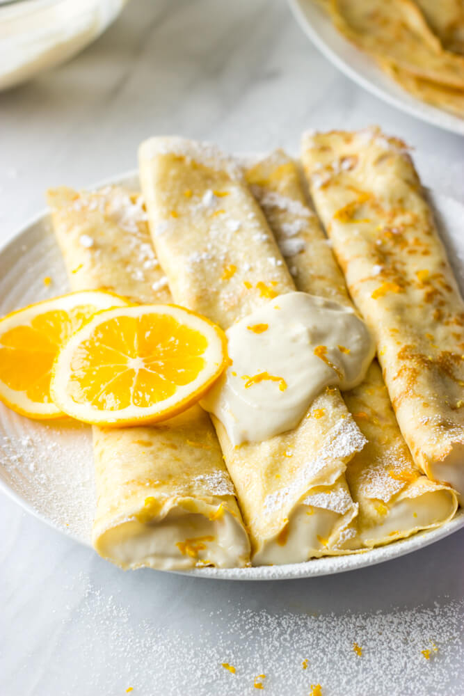 Blender Crepes with Greek Yogurt Lemon Filling - honey sweetened crepes made in a blender and served with healthy greek yogurt lemon filling | littlebroken.com @littlebroken