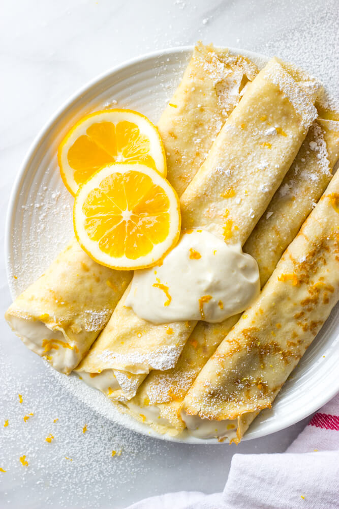 Blender Crepes with Greek Yogurt Lemon Filling - honey sweetened crepes made in a blender and served with healthy greek yogurt lemon filling | littlebroken.com @littlebroken