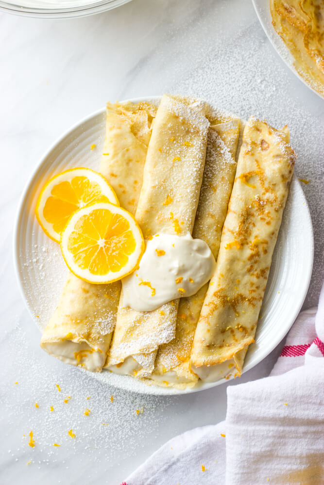 Blender Crepes with Greek Yogurt Lemon Filling - honey sweetened crepes made in a blender and served with healthy greek yogurt lemon filling | littlebroken.com @littlebroken