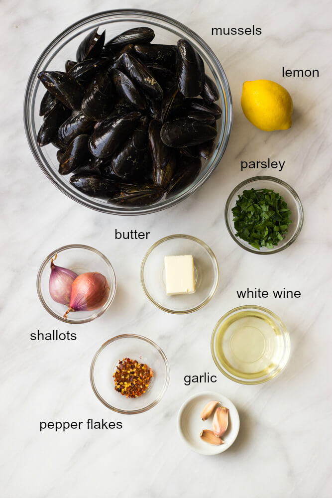 ingredients for garlic butter mussels