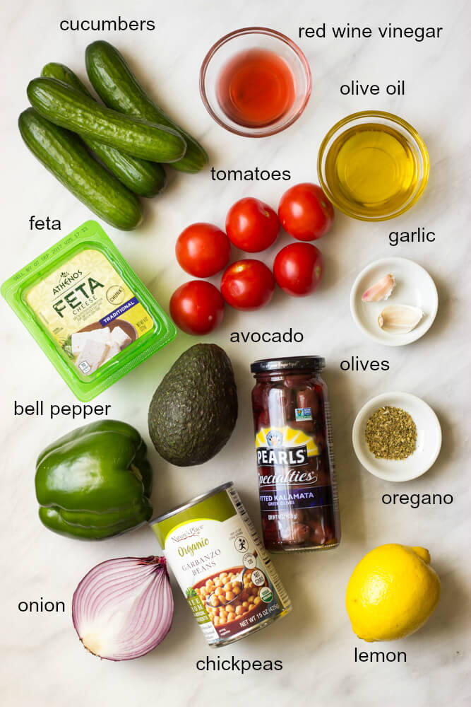 Chopped Greek Salad with Avocado - all the veggies, avocado, little bit of feta, and zestiest vinaigrette | littlebroken.com @littlebroken