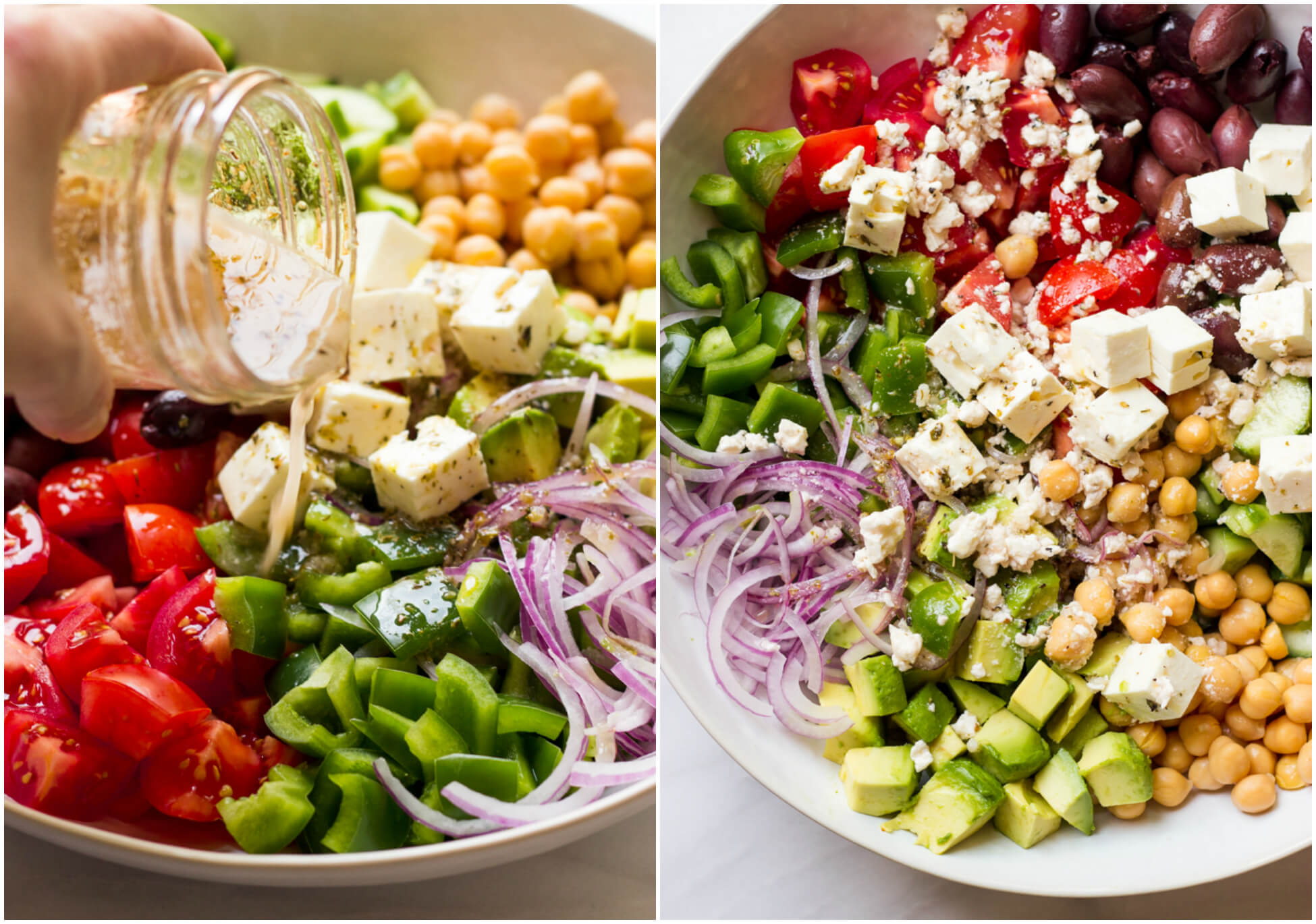 Chopped Greek Salad with Avocado - all the veggies, avocado, little bit of feta, and zestiest vinaigrette | littlebroken.com @littlebroken