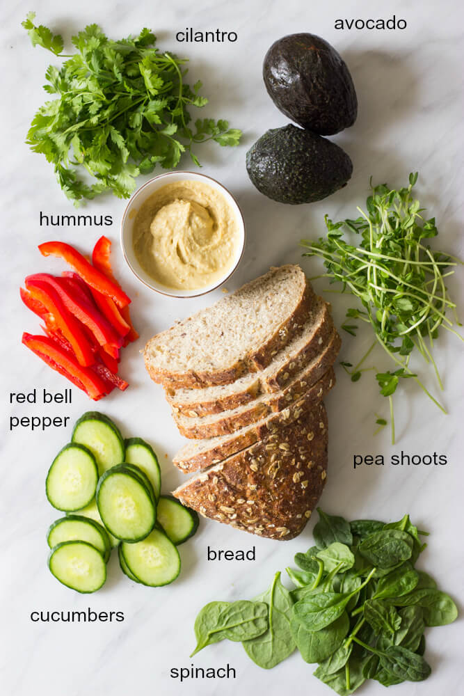 ingredients for hummus veggie sandwich