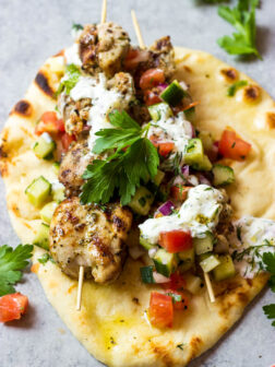 Chicken Gyros - the BEST chicken gyros served with simple cucumber tomato salad and creamy tzatziki sauce | littlebroken.com @littlebroken