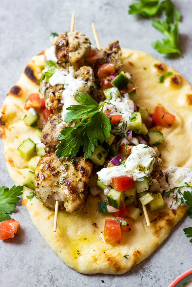 Close up of greek gyro recipe on gray board