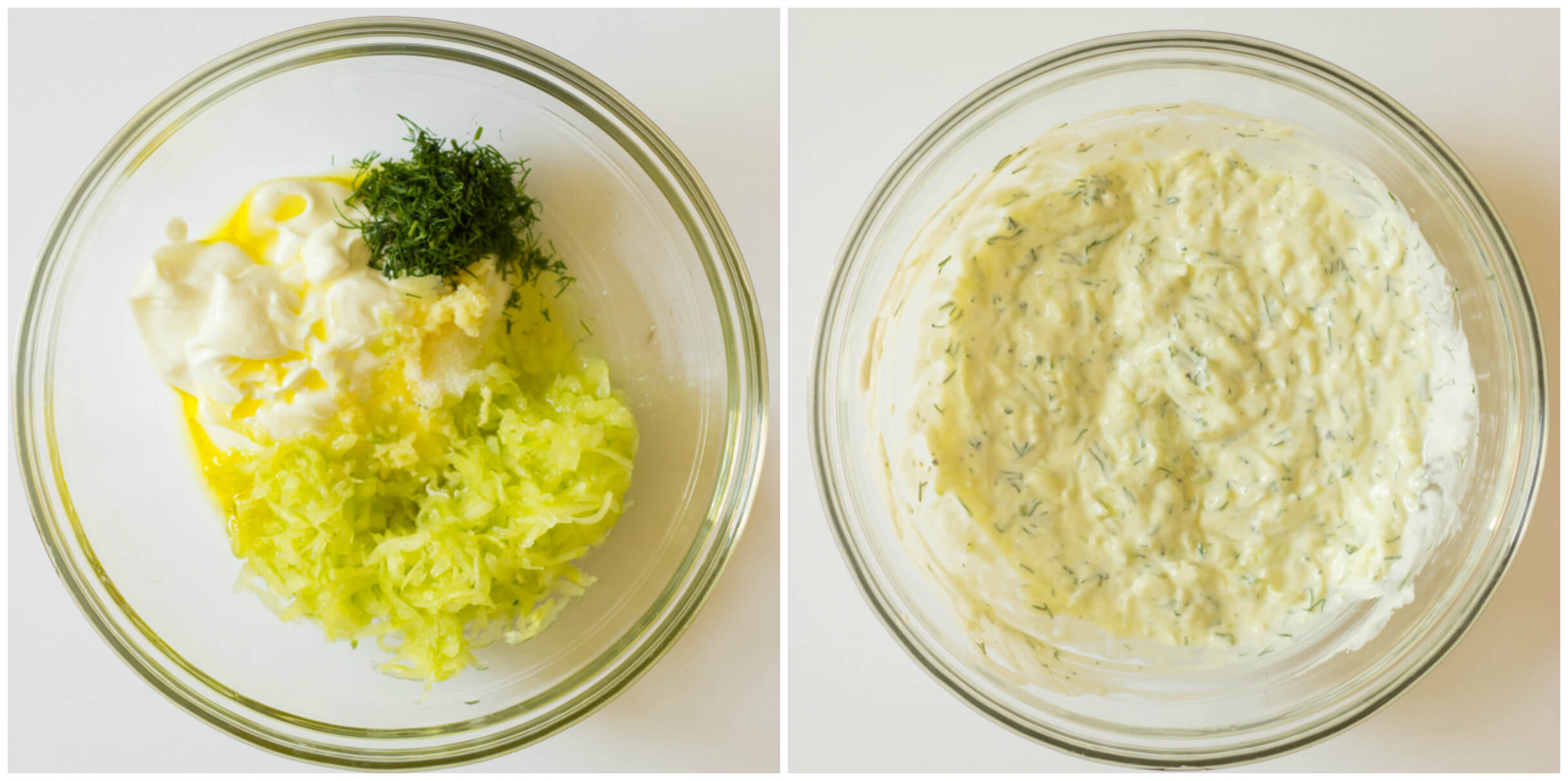 Tzatziki sauce in glass bowl