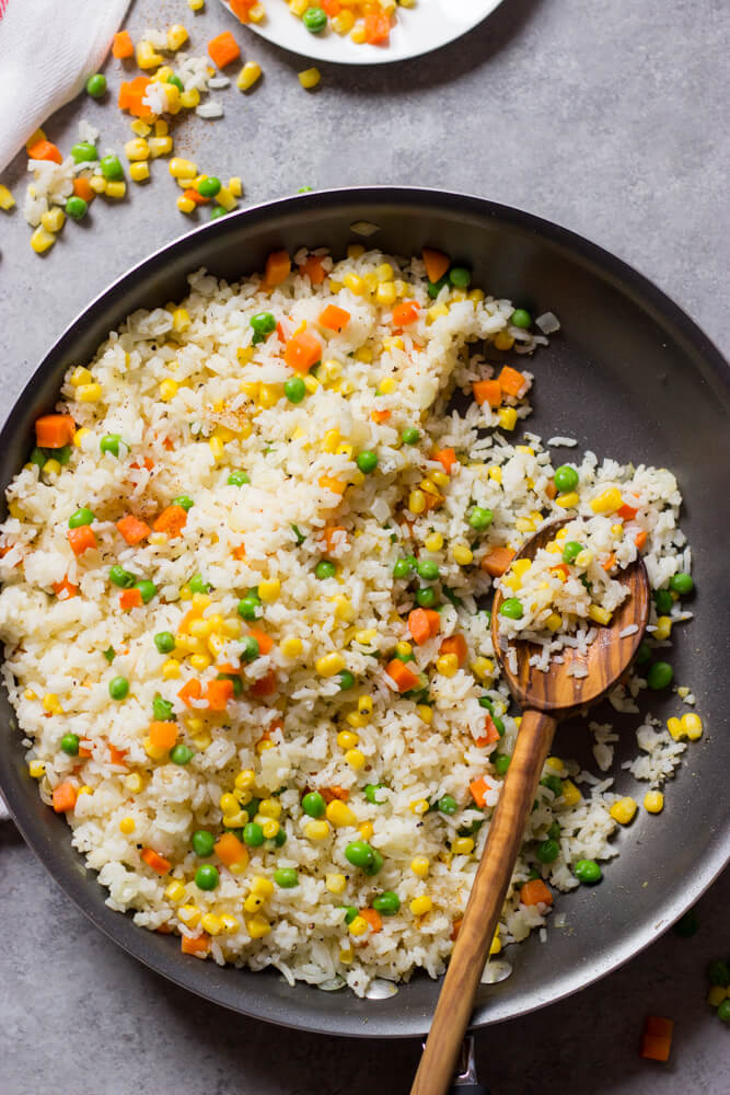 mexican white rice with corn and peas