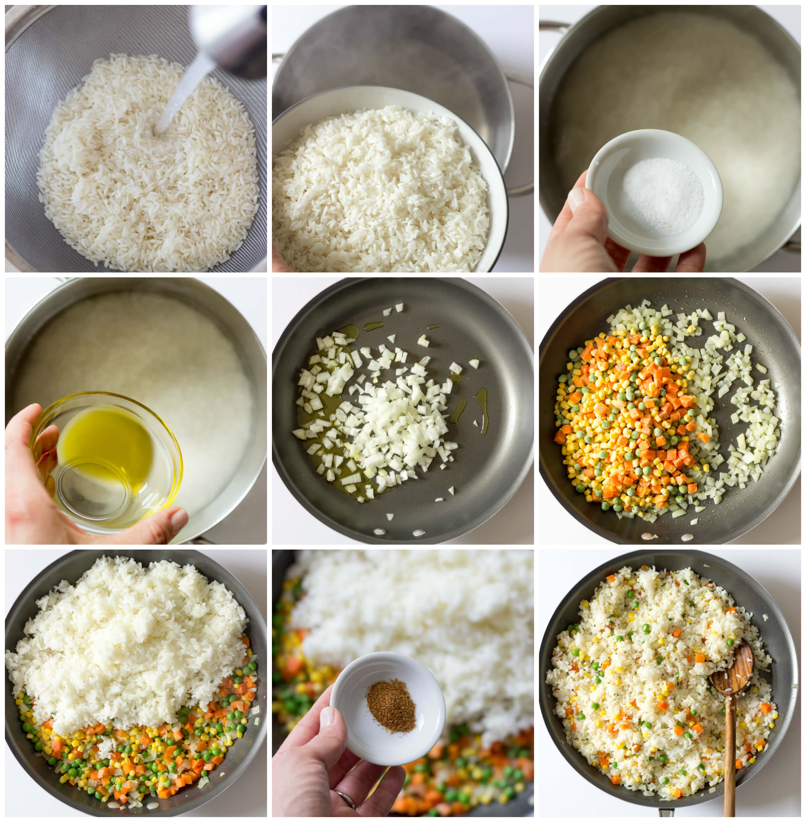 step by step instructions for making mexican white rice recipe