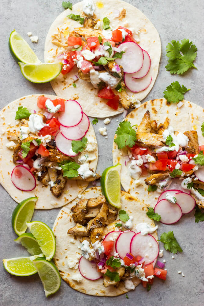 overhead grilled chicken tacos