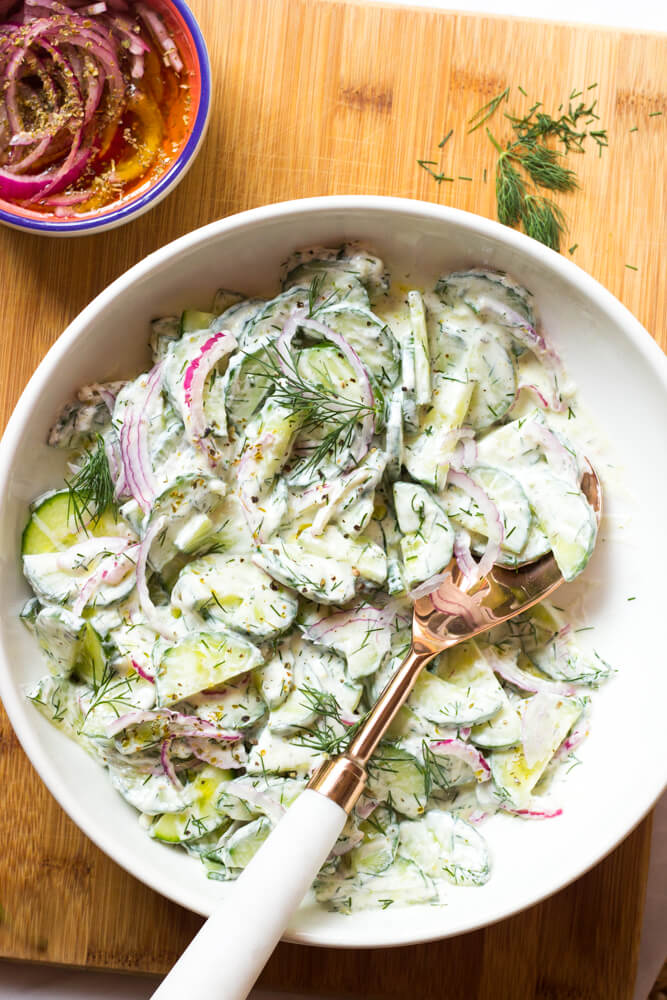 Creamy Greek Cucumber Salad - Little Broken