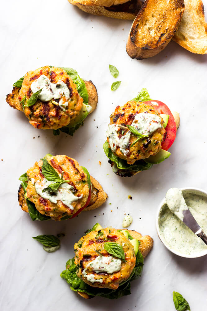 grilled salmon burgers with basil mayonnaise