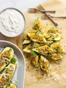 Roasted Parmesan Zucchini with Yogurt Dill Dip - roasted zucchini with crunchy Parmesan topping and creamy yogurt dill dip | littlebroken.com @littlebroken