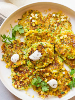 Zucchini and Corn Fritters - light, yet loaded with SO much flavor! Made with sweet summer corn and zucchini | littlebroken.com @littlebroken