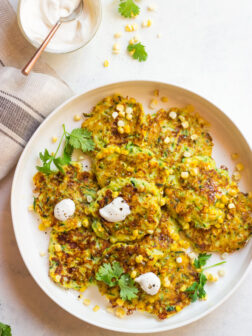 Zucchini and Corn Fritters - light, yet loaded with SO much flavor! Made with sweet summer corn and zucchini | littlebroken.com @littlebroken