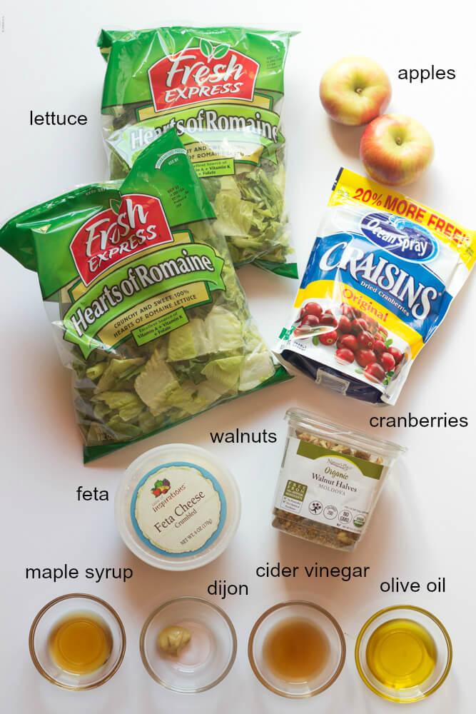 ingredients for apple cranberry walnut salad recipe.