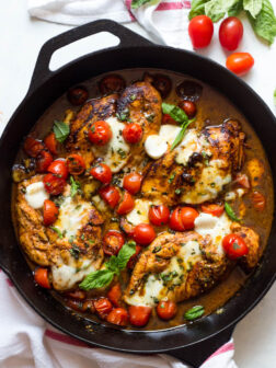 One Pan Balsamic Chicken - easy and flavorful chicken breast recipe baked in the oven with tomatoes, mozzarella, and basil | littlebroken.com @littlebroken