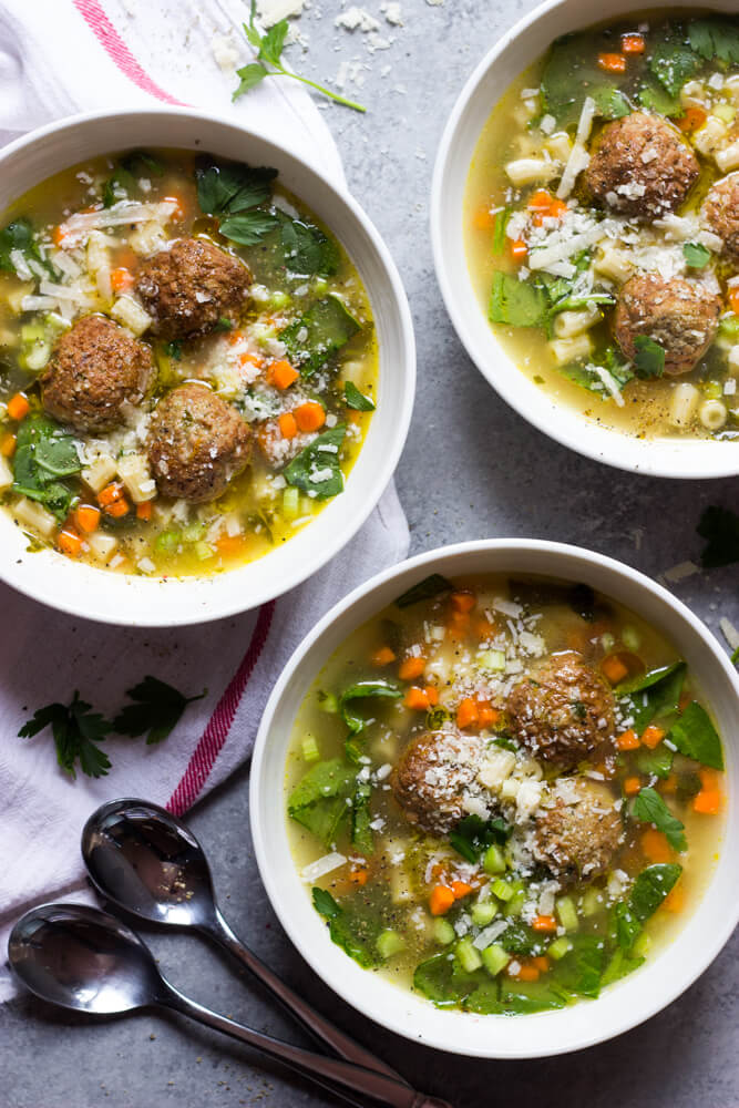 Italian Wedding Soup with Chicken Meatballs